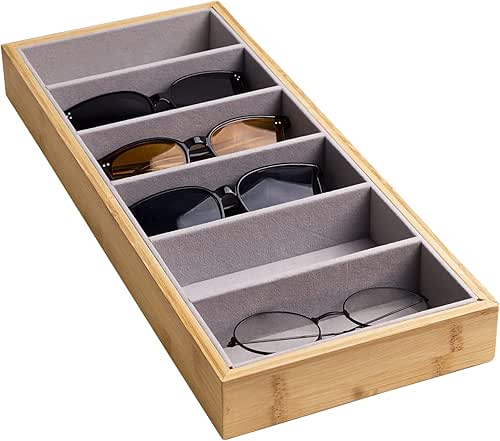 Lunavita Natural Bamboo Tray Display Showcase Box for Sunglasses and