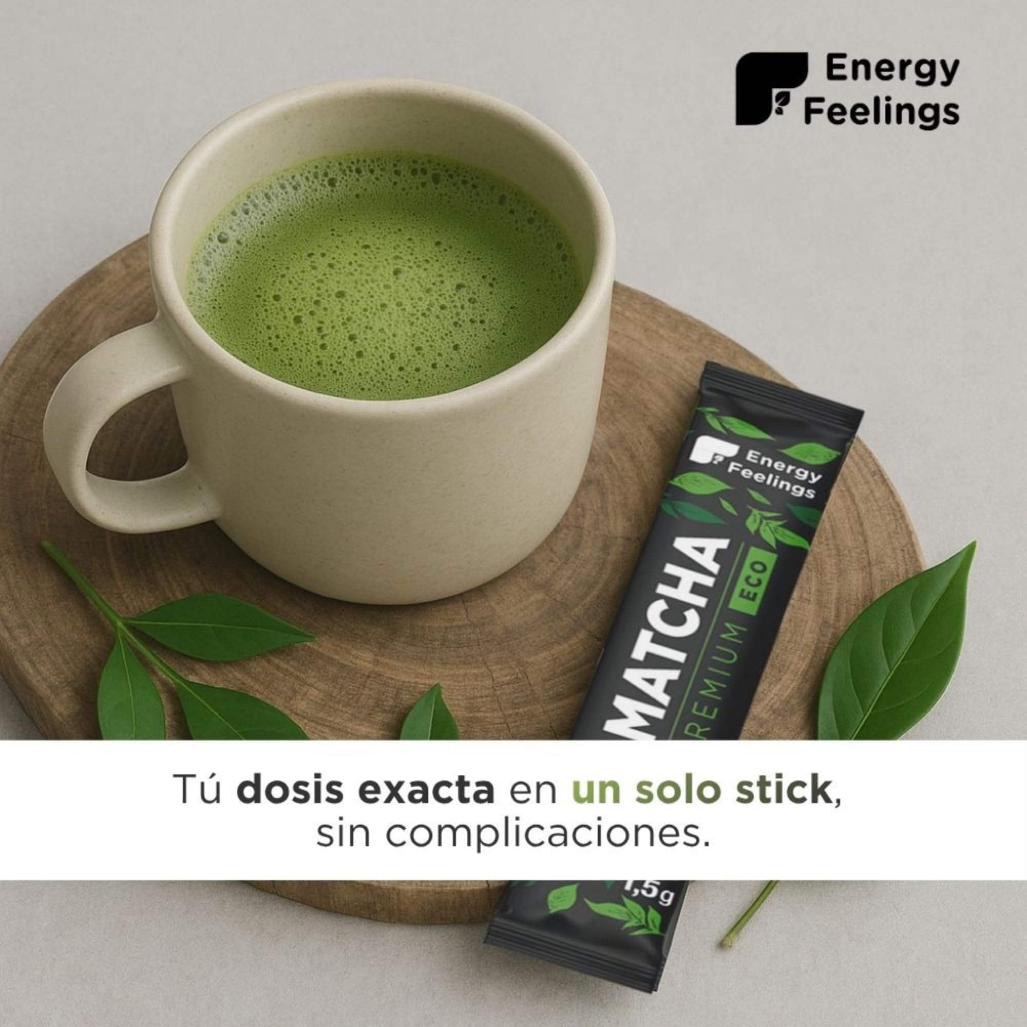 Energy Feelings Té Matcha en Polvo Premium, Pack 36 Sticks Té Verde Matcha Japonés Orgánico Puro, Rico en Antioxidantes Naturales, Green Tea Powder, Ideal para Latte, Vegano, Sin Gluten, Sin Lactosa