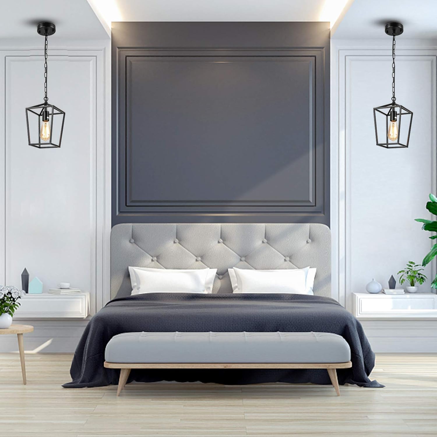 HMVPL Farmhouse Pendant Lighting Fixture, Black Ceiling Hanging Lights Swag Chandeliers for Bedroom Kitchen Island Entryway Dining Room Hallway Table Sink - - 