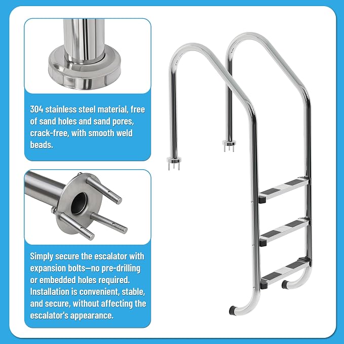 Escalera para piscina de 3 pasos acero inoxidable 304 miniatura 5