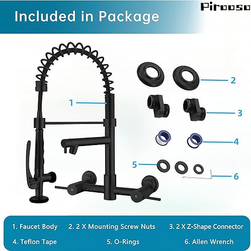 Miniatura 8 de Grifo de montaje en pared de cocina, grifo de montaje en pared central de 8 pulgadas con pulverizador de preenjuague y relleno de olla, grifo de