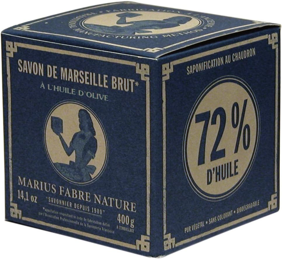 400g Cube of Pure Marseilles Soap In Vintage Style Box by Marius Fabre