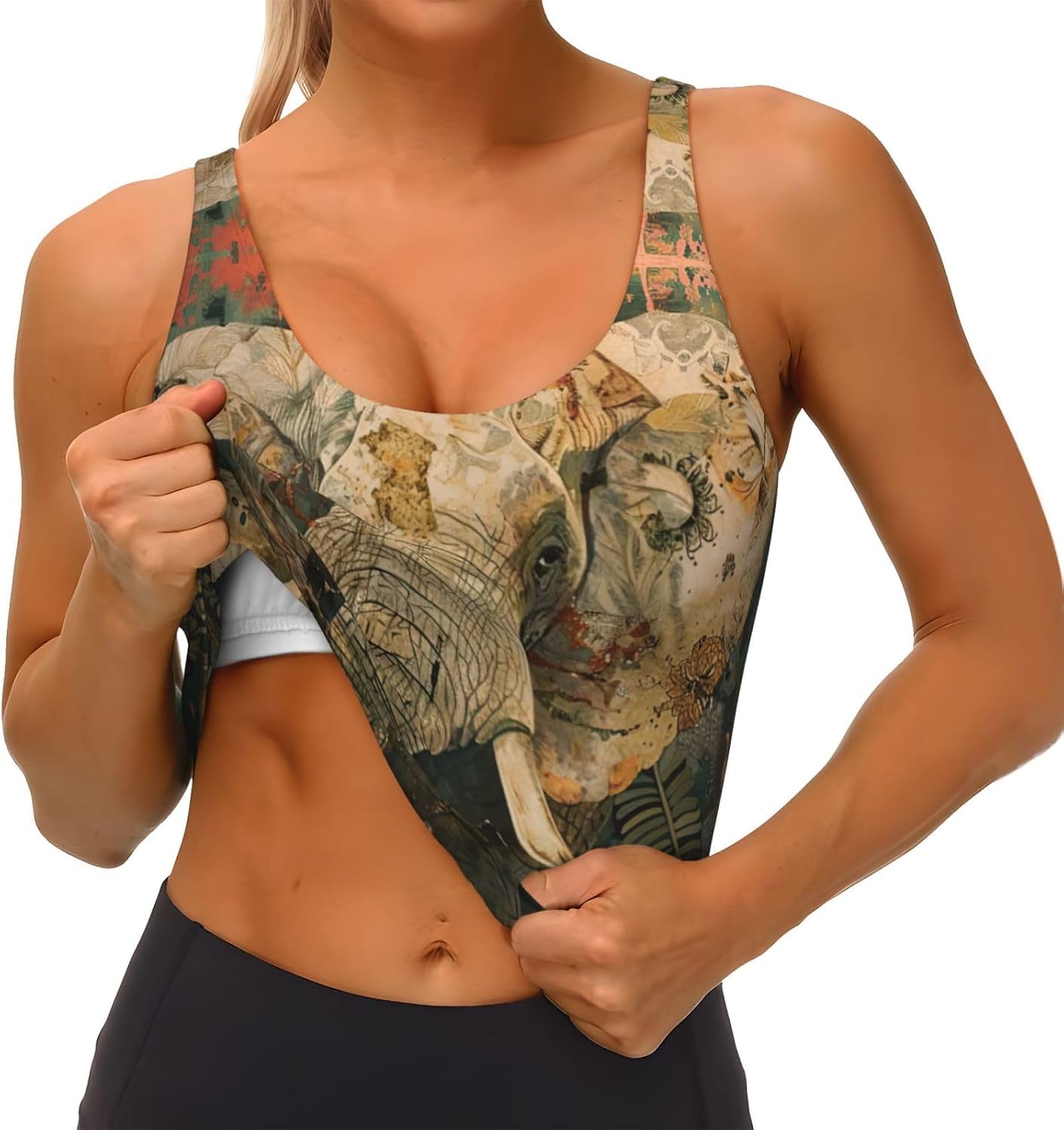 Elephant Print High Impact Sports Bras,Longline Sports Bra,Perfect For Yoga,Running And Gym Workouts