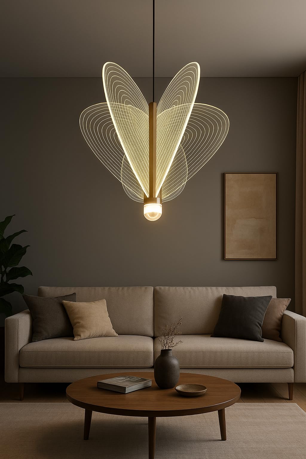 TRIPPING B146 Designer Butterfly Wing LED Pendant Light: Adjustable 3-in-1 Light Color (White, Warm, Natural), Modern Artistic Hanging Lamp with Round Ceiling Plate for Living Room, Dining Hall-picture-18