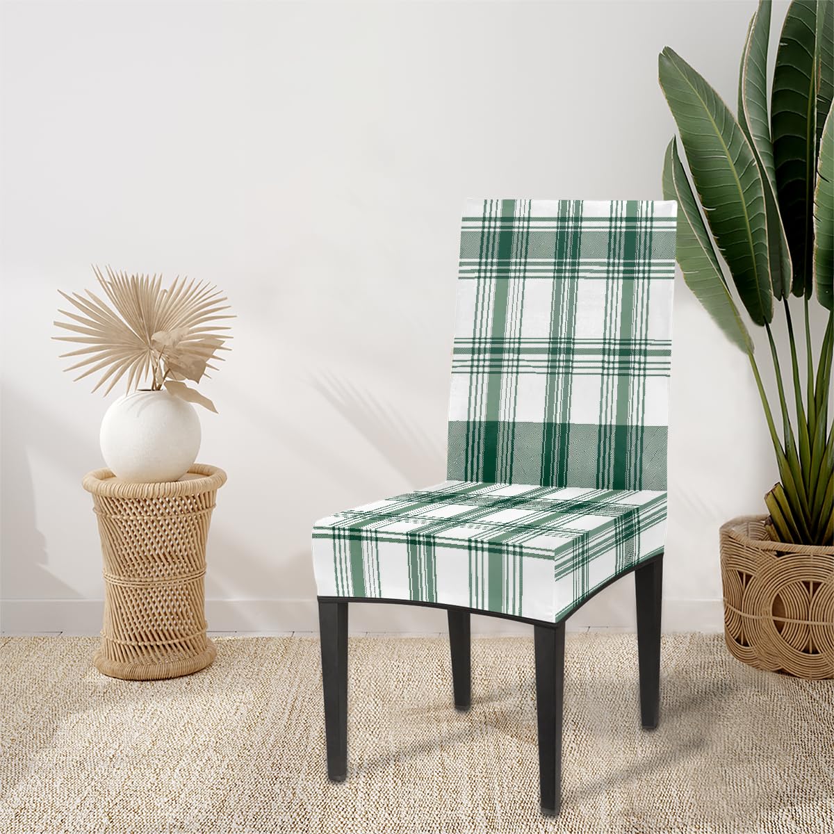 Mexpekil Set di 4 coprisedia elasticizzati per sedie da pranzo, lavabili, per cucina, matrimoni, feste, colore: bianco e verde