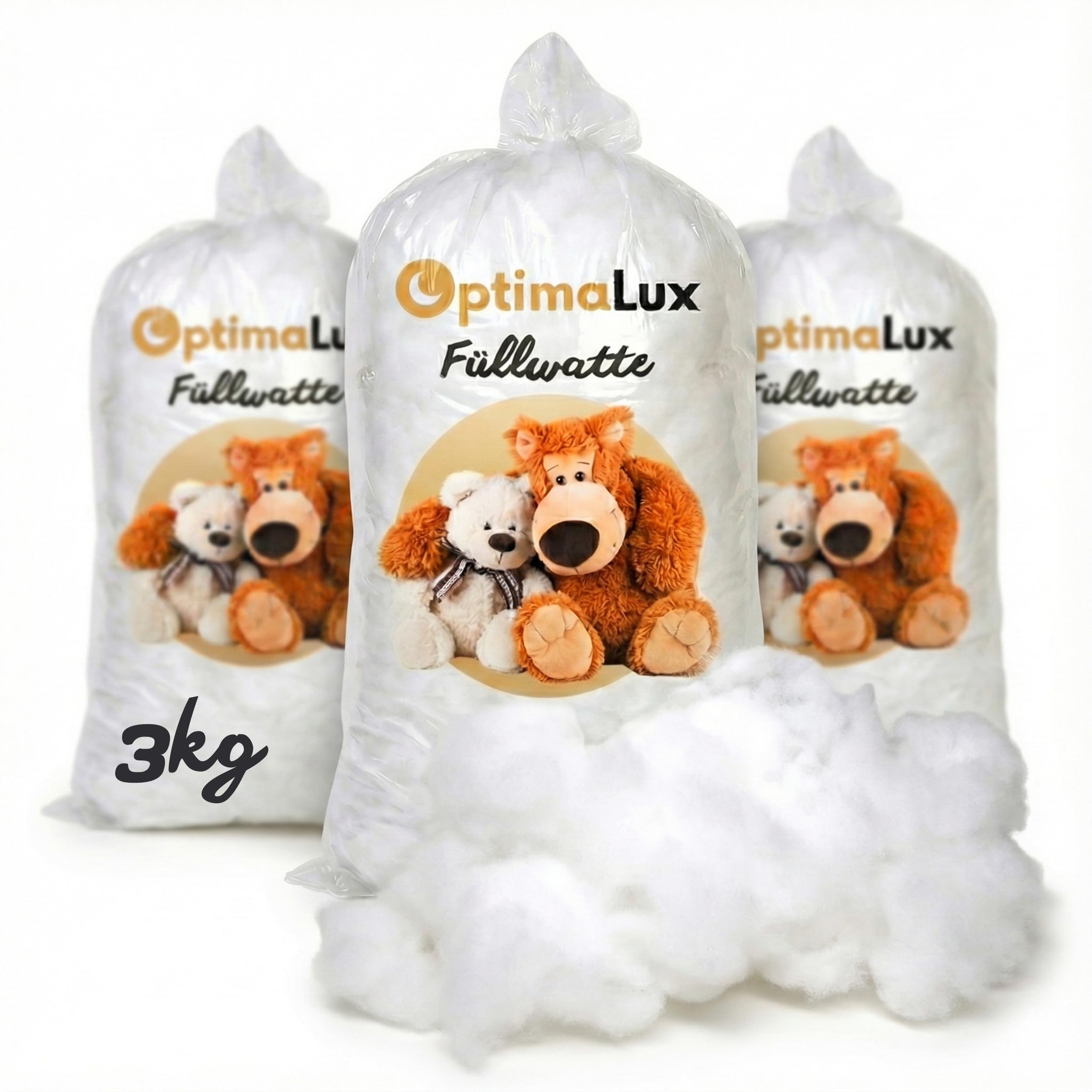 3kg Füllwatte Hochflauschig – Premium Füllmaterial für Kissen, Kuscheltiere, Amigurumi & Bastelwatte – 100% Polyester Fasern, Waschbar, Formbeständig, Stopfmaterial Weiß (3 x 1000g)