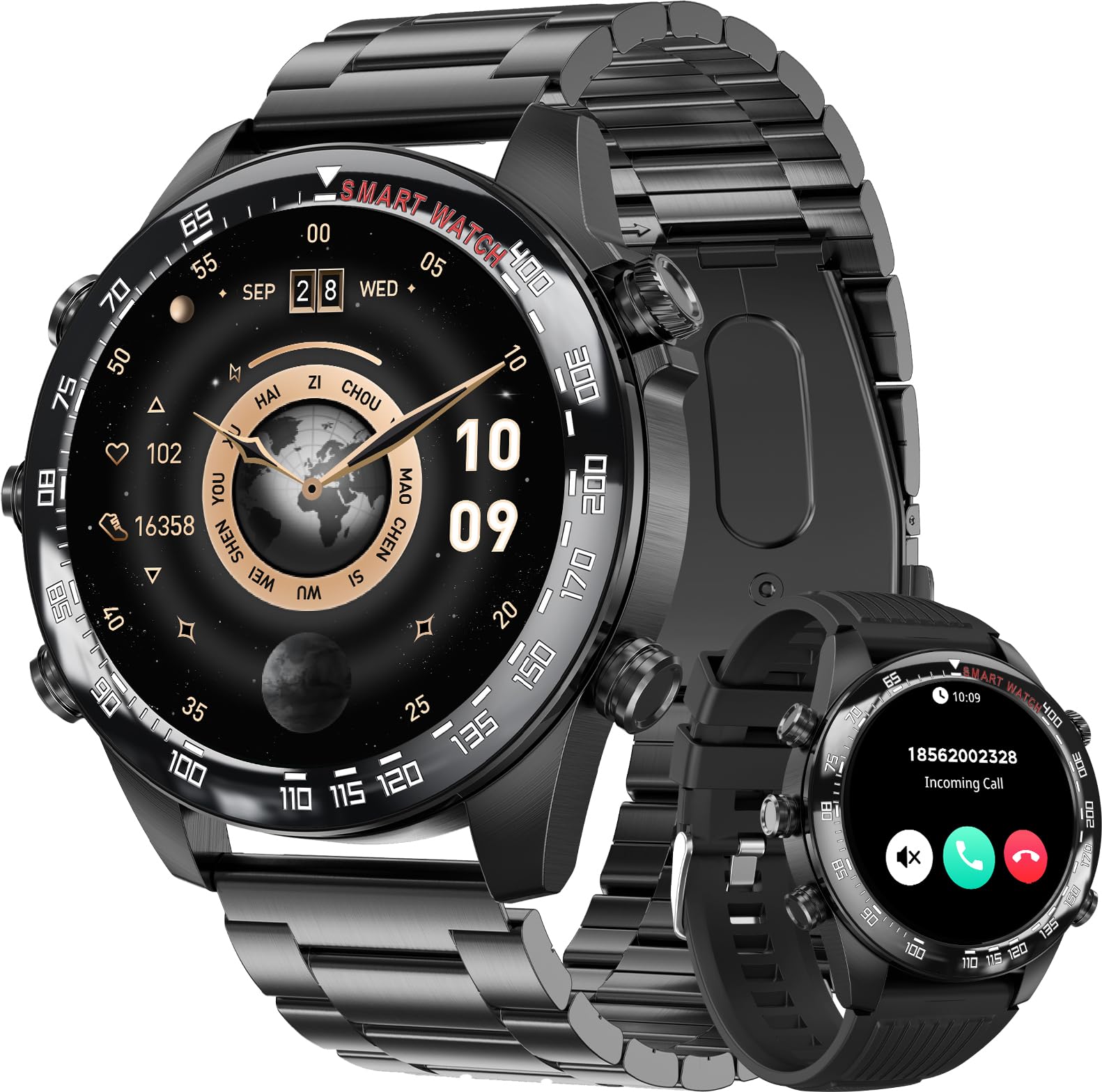OUFUYU Smartwatch Uomo 1,43" AMOLED HD Display Orologio Intelligente Fitness Chiamate Bluetooth Fitness Tracker 100+ Modalità Sport Sonno Contapassi Cronometro Impermeabil IP68 Smart Watch Android iOS