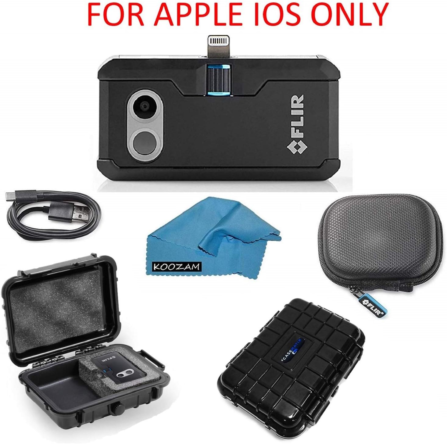 FLIR ONE Pro LT Thermal Imaging Camera for Apple iOS ONLY Bundle with Rugged Waterproof Case and Cleaning Cloth (NOT Android)