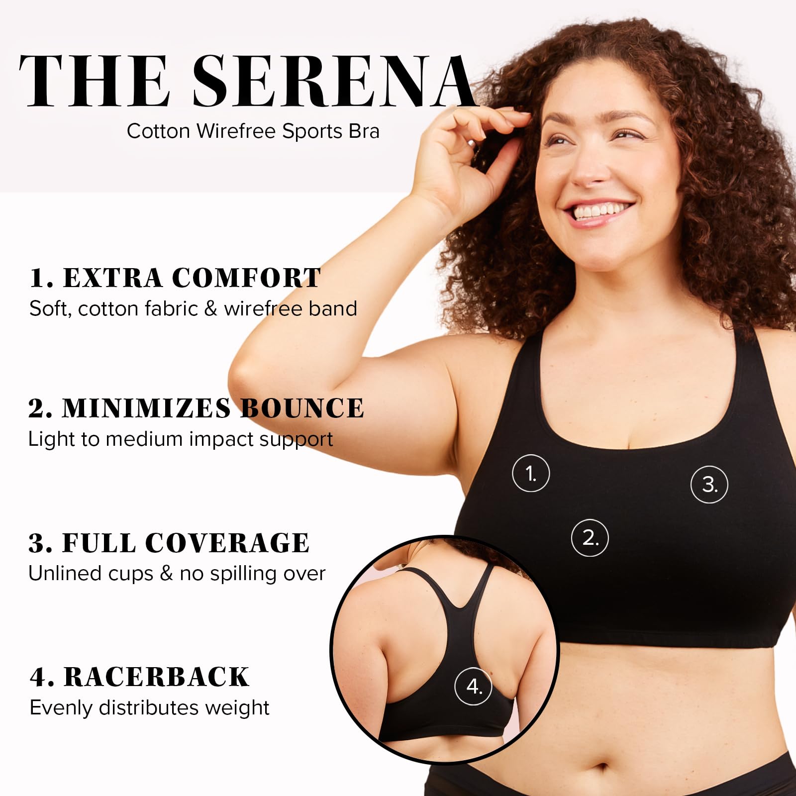 Leading Lady Sports Bra for Women - The Serena Wirefree Sports Bra - Black