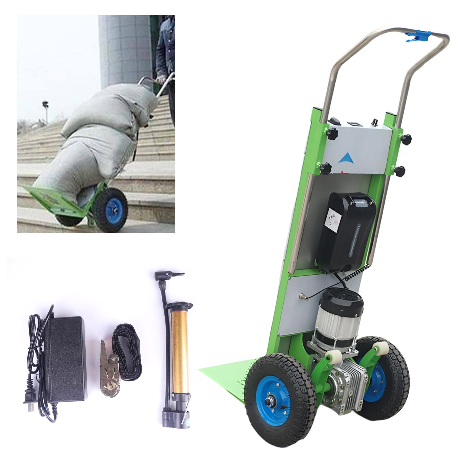 Genérico Carretilla elevadora eléctrica de Alta Resistencia de 1500 W para Subir escaleras, Ideal para Muebles y almacenes Familiares, Color Verde (Verde).