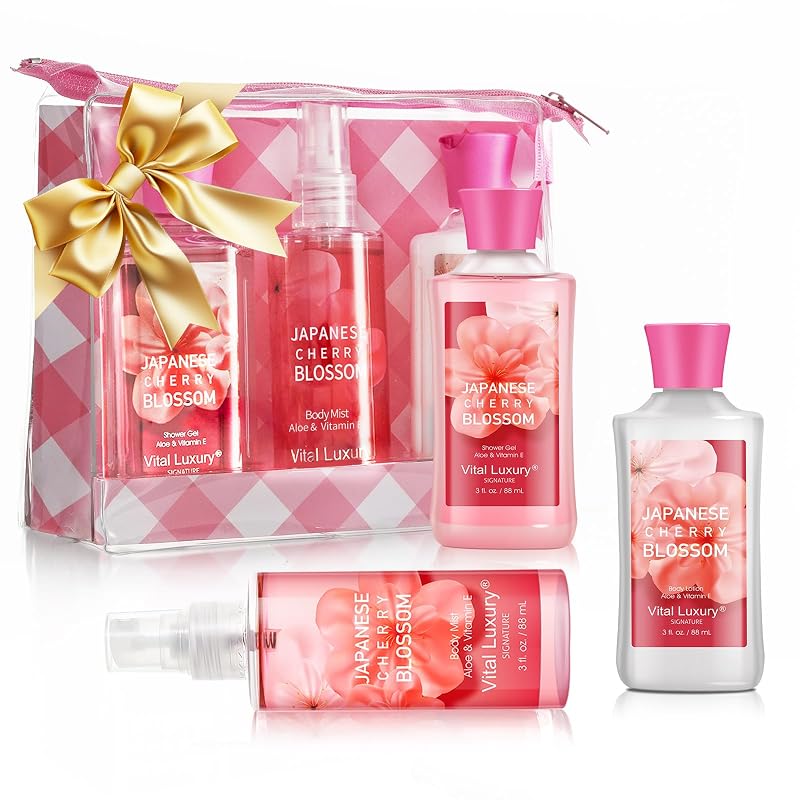 Bodybeau Conjunto com 3 Produtos de Cuidados Corporais Japanese Cherry Blossom com Gel de Banho, Loção Corporal e Bruma Perfumada