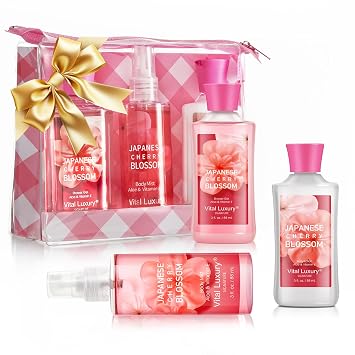 Self Care Gift Set for Women - 3PC Japanese Cherry Blossom Spa Travel Set with Shower Gel, Lotion & Body Mist - Luxury Bath Gift Set for Mothers Day, Birthday, or Anniversary