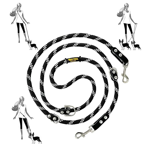 Correa multiposición para Perros, Manos Libres. Negro Blanco & Negro