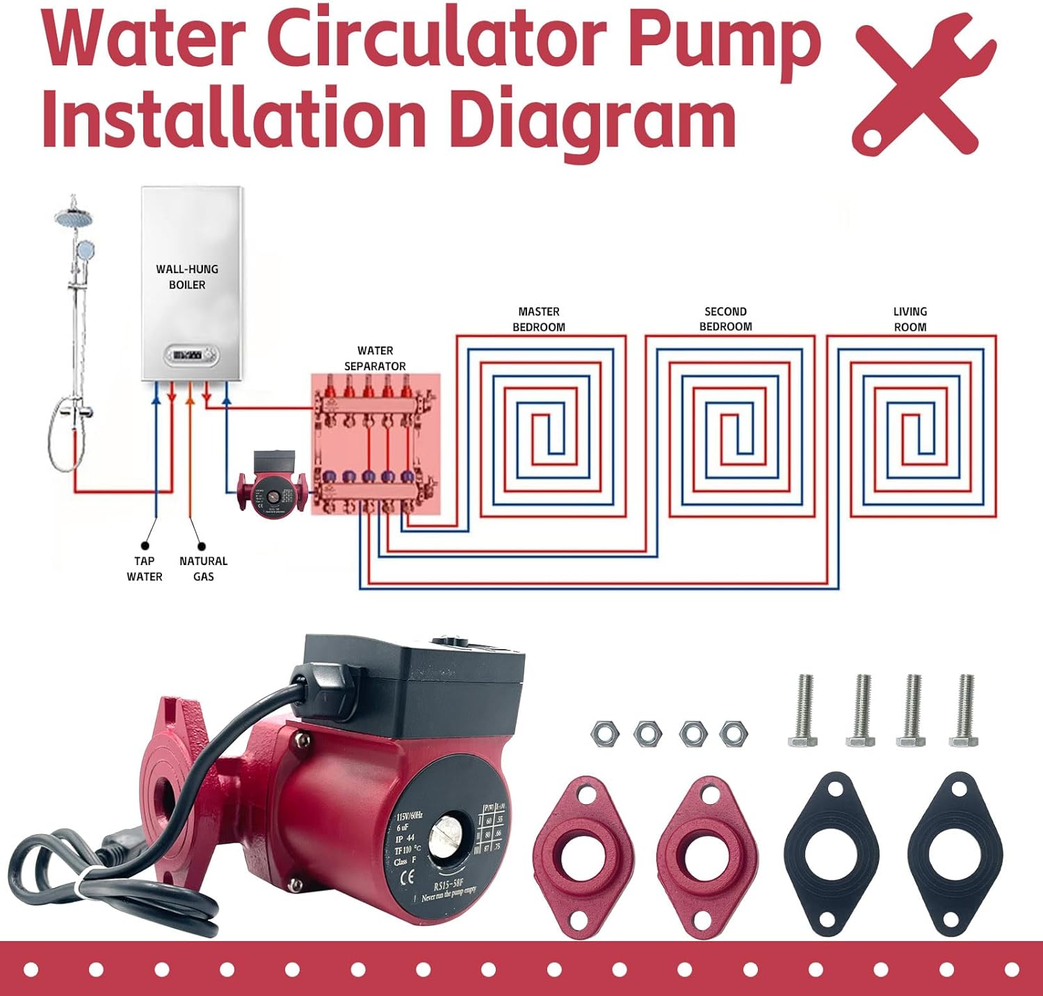 115V 17GPM 3-Speed Circulator Pump Compatible with Grundfos UPS15-58FC Super Brute Circulator, 1/25HP, 60Hz Replace # 59896341 UPS 15-58 FC