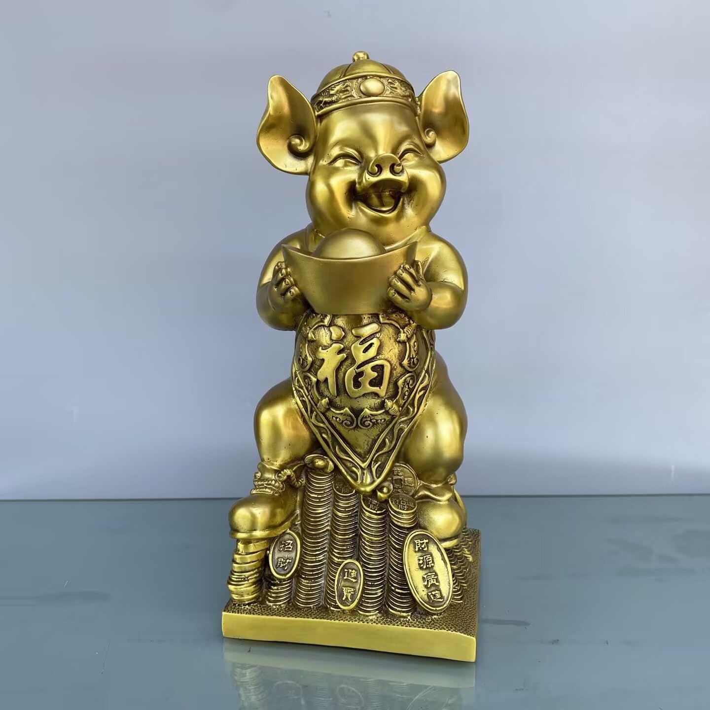 Dytartzx Pure Copper Pig Statue, Handcrafted Home Decoration, Zhu Bajie Ornament, Good Luck and Wealth