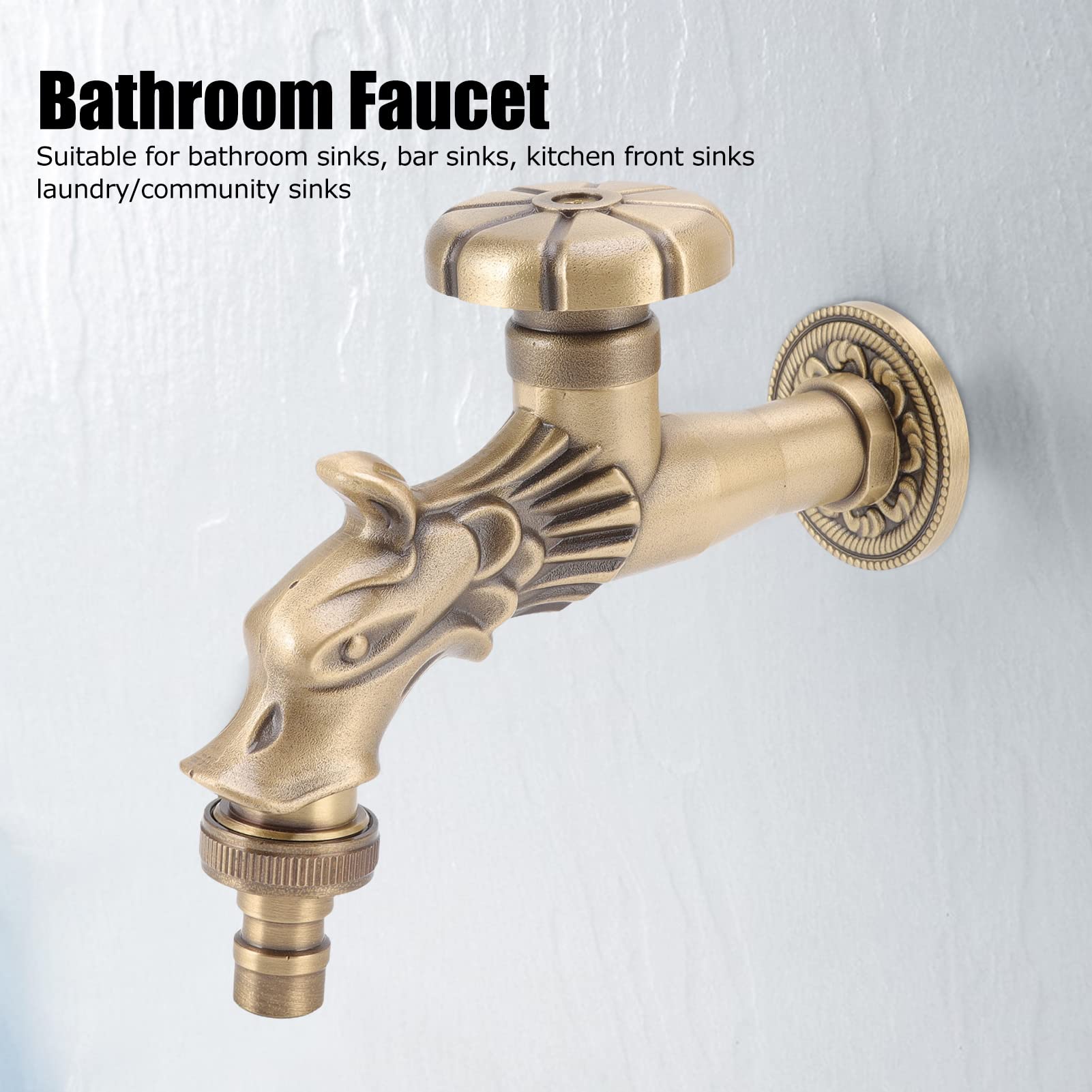 Grifo de agua de latón, Grifo vintage grabado montado en la pared G1/2 para baño y cocina, Fácil instalación, Material de cobre, Grifo de fregadero para jardín y lavandería