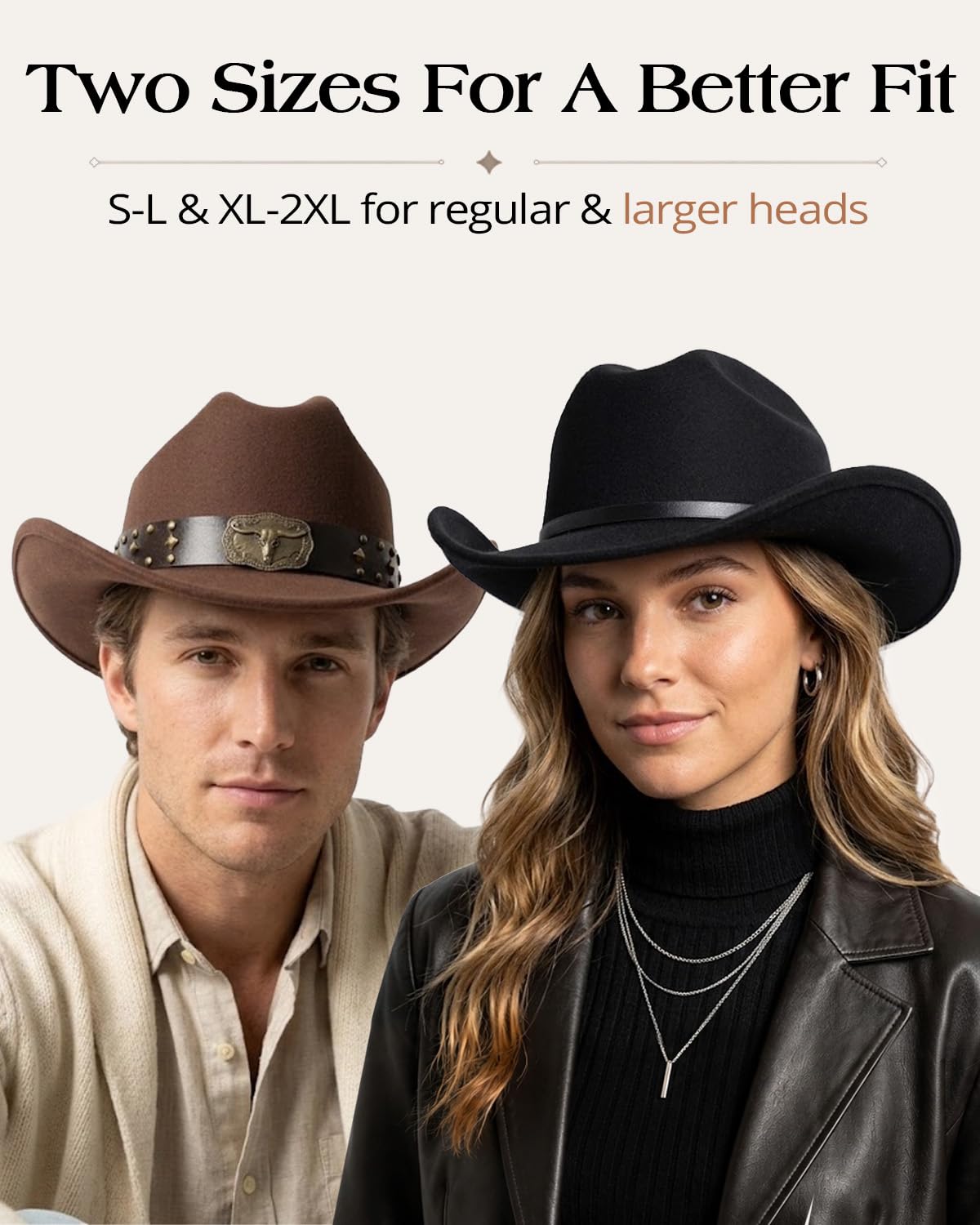 Zylioo S/M/L/XL/XXL, cappello da cowboy in feltro, per uomo e donna | Cappello classico a tesa larga con fibbia per cintura