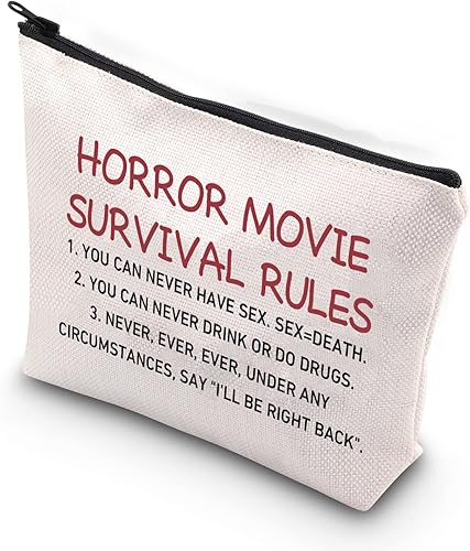 Regalo divertido para amantes de la película de terror, reglas de supervivencia de películas de terror, bolsa de maquillaje con temática de película