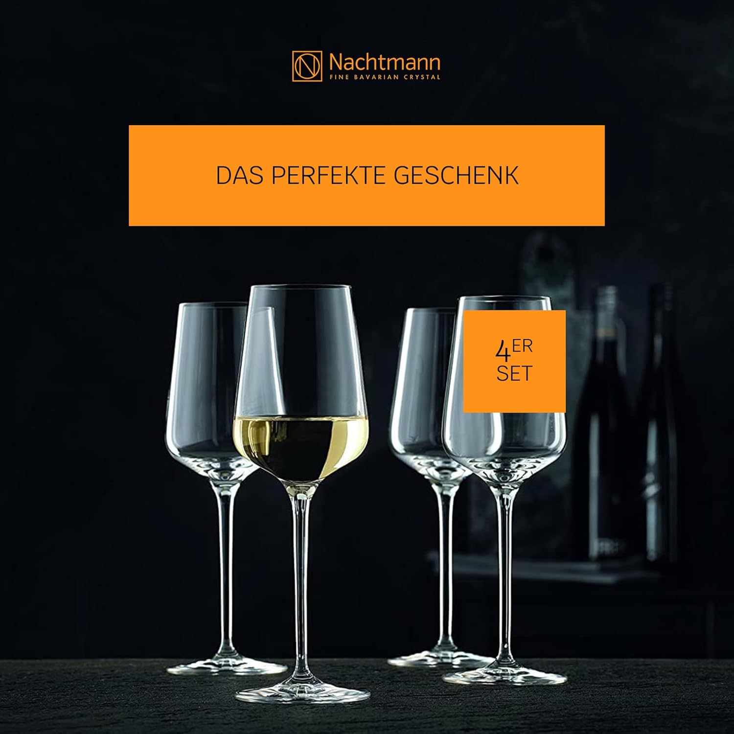 Nachtmann ViNOVA White – Set of 4 Lead-Free 12.8 oz Crystal Stemware, Tall Elegant Glassware for Enhancing Aromas & Flavors, Ideal for Dining, Tasting, Entertaining, Celebrations