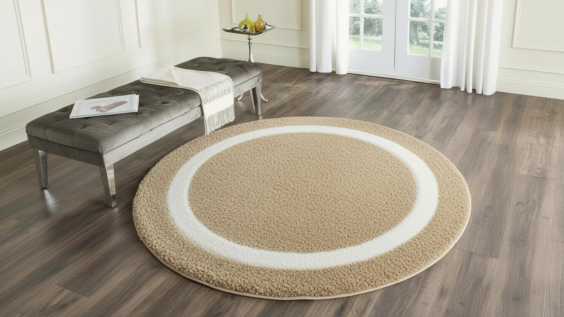 Modern Abstract Round Rug - Blue & Beige -25 Modern Abstract Round Rug - Blue & Beige -25