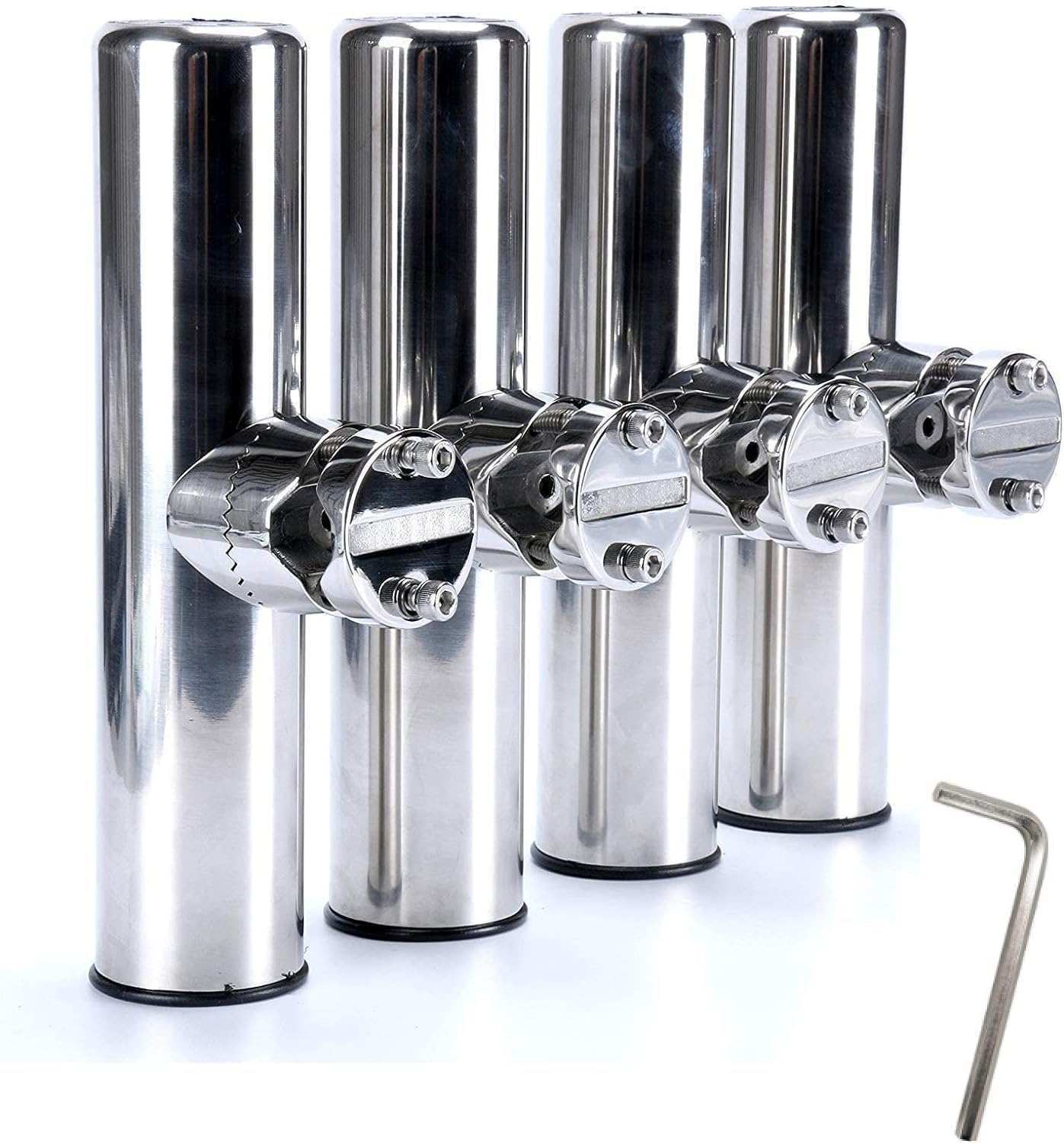 YaeMarine 4Pcs Stainless Steel Rod Holder Boat Stainless Clamp on Fishing Rod Holder for Rails 7/8" to 1" or 1" to 1-1/4"