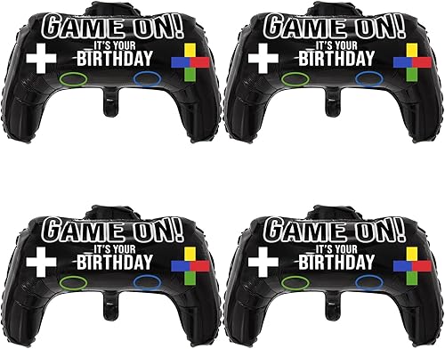 Gejoy Paquete de 4 globos de papel de aluminio para fiesta de videojuegos de 23.6 x 15.7 pulgadas, controlador de videojuegos, para decoración de