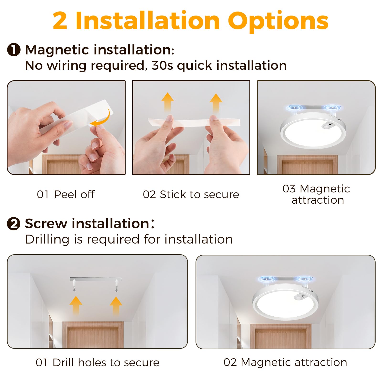 plafon con sensor de movimiento, batería recargable de 7000mAh, 3 temperaturas de color, regulable en brillo, con control remoto con temporizador, adecuada para baños, pasillos, garajes（1 pcs）