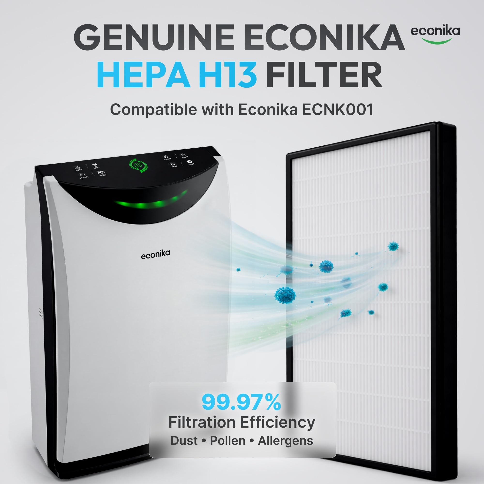 Oczyszczacze powietrza ECONIKA do dużych pomieszczeń - 4 w 1 nawilżacz i oczyszczacz powietrza w jednym - H13 True HEPA Air Purifier dla alergii - jonizator i lampa UV - Osłony do 700 Sq.Foot Home Air