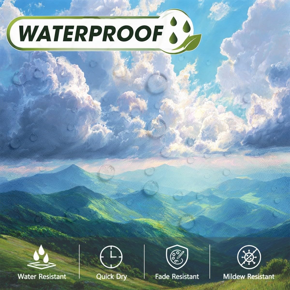 Blu Verde Tenda da Doccia 240x200 cm Poliestere Antimuffa e Lavabile | Cielo Azzurro Montagne Paesaggio Impermeabile Facile da Pulire Asciugatura Rapida per Vasca da Bagno e Box Doccia