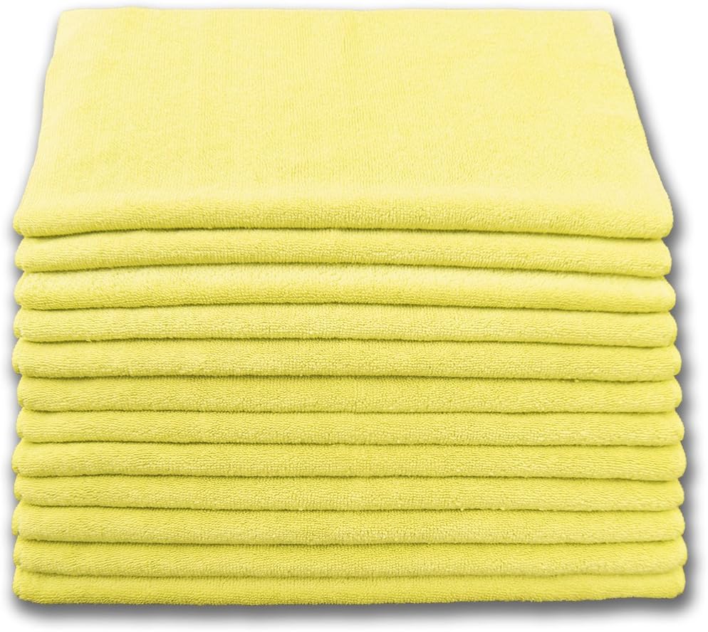 Professional 16x16 Inch Microfiber Cleaning Cloths - Yellow Case of 204-300 GSM Terry Cloth - Ideal for Dusting and General Cleaning