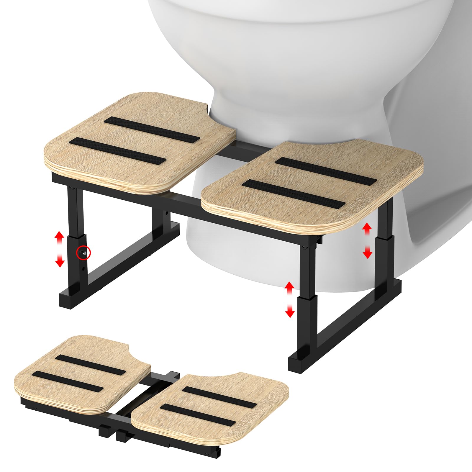 LIANTRAL Taboret toaletowy dla dorosłych, antypoślizgowy, składany stołek z drewna i metalu, ergonomiczny taboret toaletowy do łazienki, taboret toaletowy na hemoroidy, wzdęcia brzucha, zaparcia