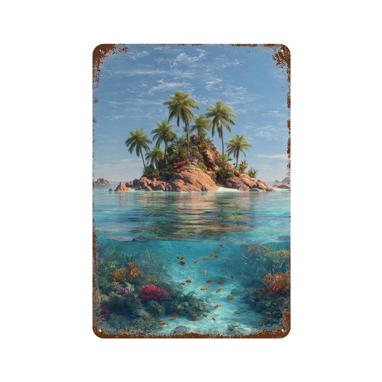 Tropical Island Paradise-2 Decorative Tin Sign 11.8"x7.9", Vintage Wall Decor for Garage, Pub Or Kitchen