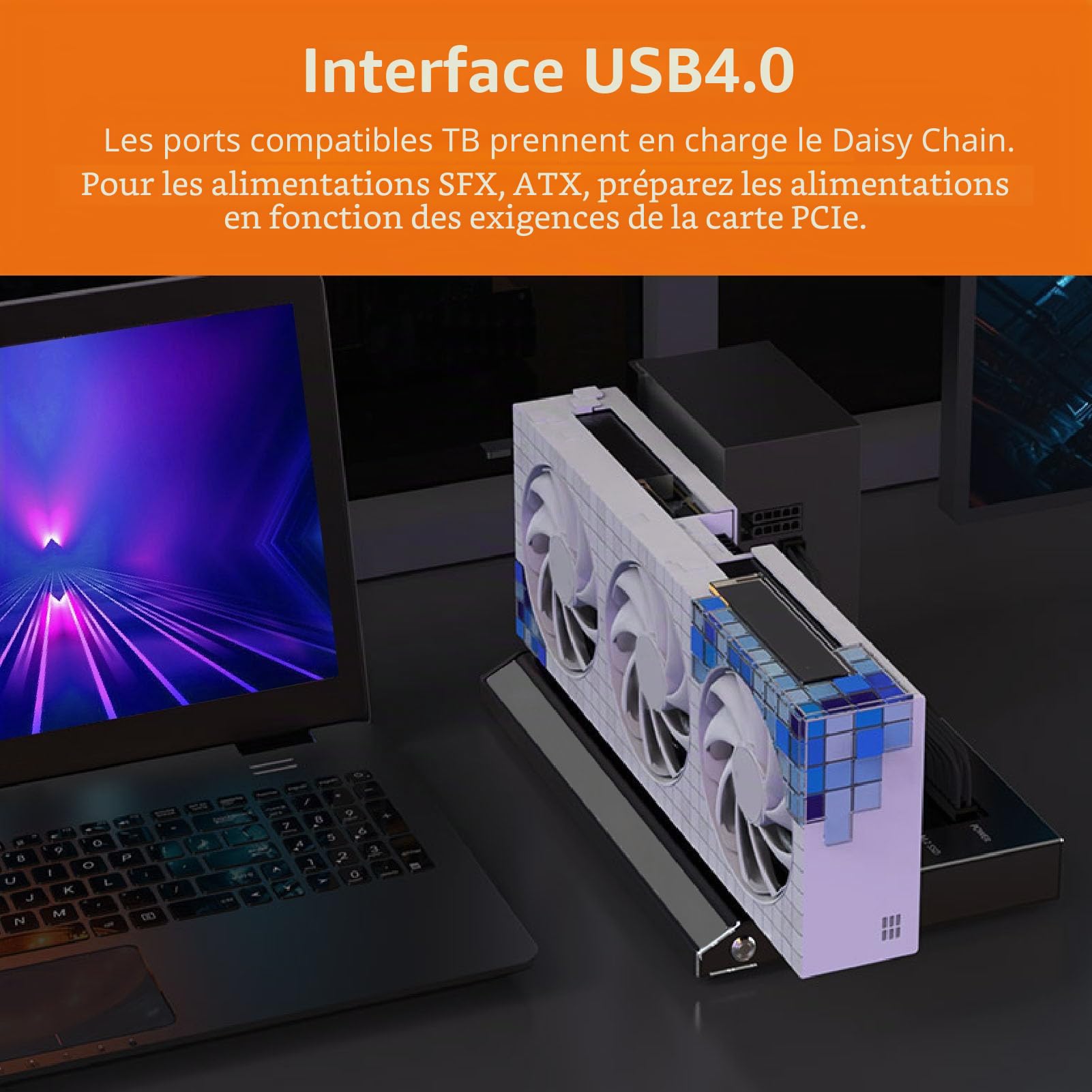 Station d'accueil GPU Externe, Boîtier GPU USB4.0 40 Gbit/s avec Interface TB RJ45 M.2 NVMe, Support D'extension de Carte Graphique pour Ordinateur Portable, Prise en Charge