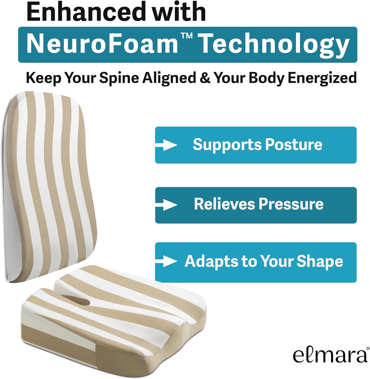 Elmara Doctor-Designed Rocking Chair Cushion Set is The Ultimate Comfort Solution – Contour Jumbo Memory Foam Cushions – Rocking Chair Cushions Indoor – Durable Outdoor Rocker Cushions (Bronze Stripe)
