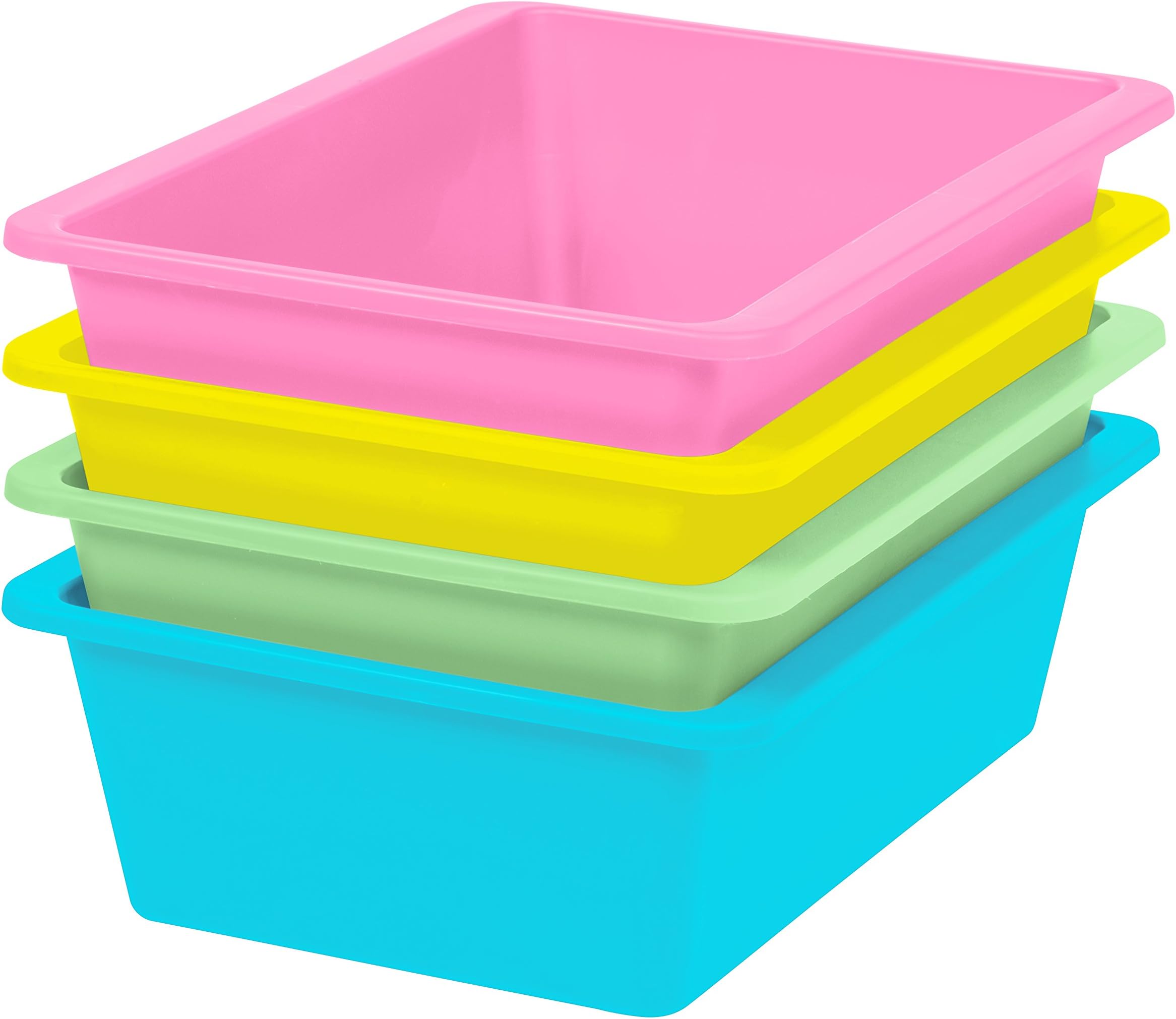 IRIS USA Plastic Storage Bins Containers Large, 4 Pack, Sensory Bin, Craft Storage, Craft Organizers and Storage, Organizing Container for Home, Office and School Supplies, Stackable, Pastel