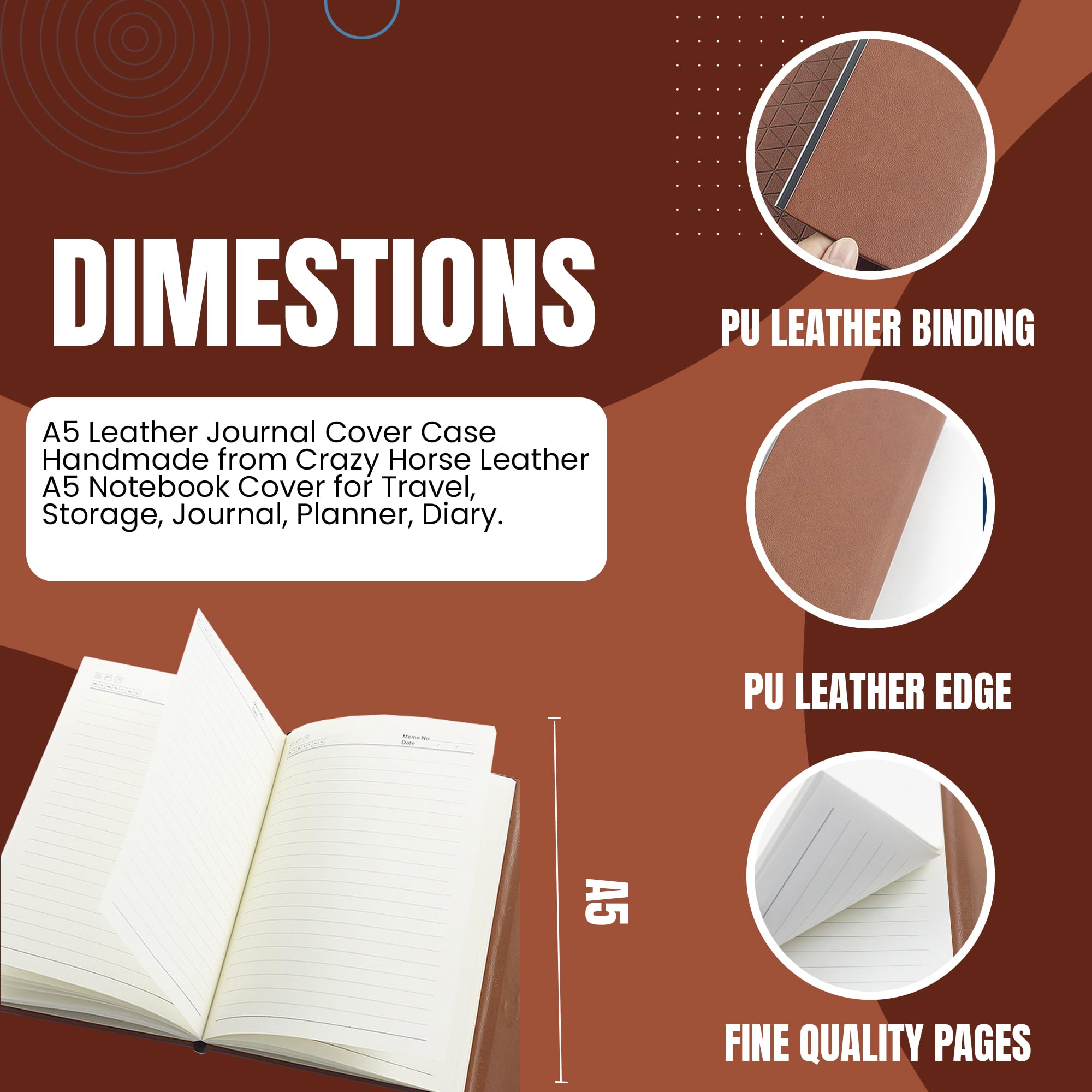 Quaderno A5 in pelle con copertina rigida con penna – Set regalo – 100 fogli – Diario con copertina personalizzata – Rilegatura cucita a filo – Blocco note giornaliero premium per ufficio, viaggi e