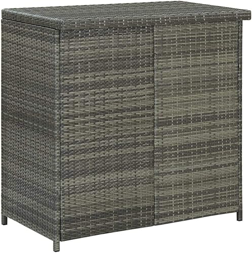 Miniatura 4 de Juego de barra de 3 piezas con estantes, marco de acero de ratán PE para interiores y exteriores, juego de mesa y taburetes grises para espacios