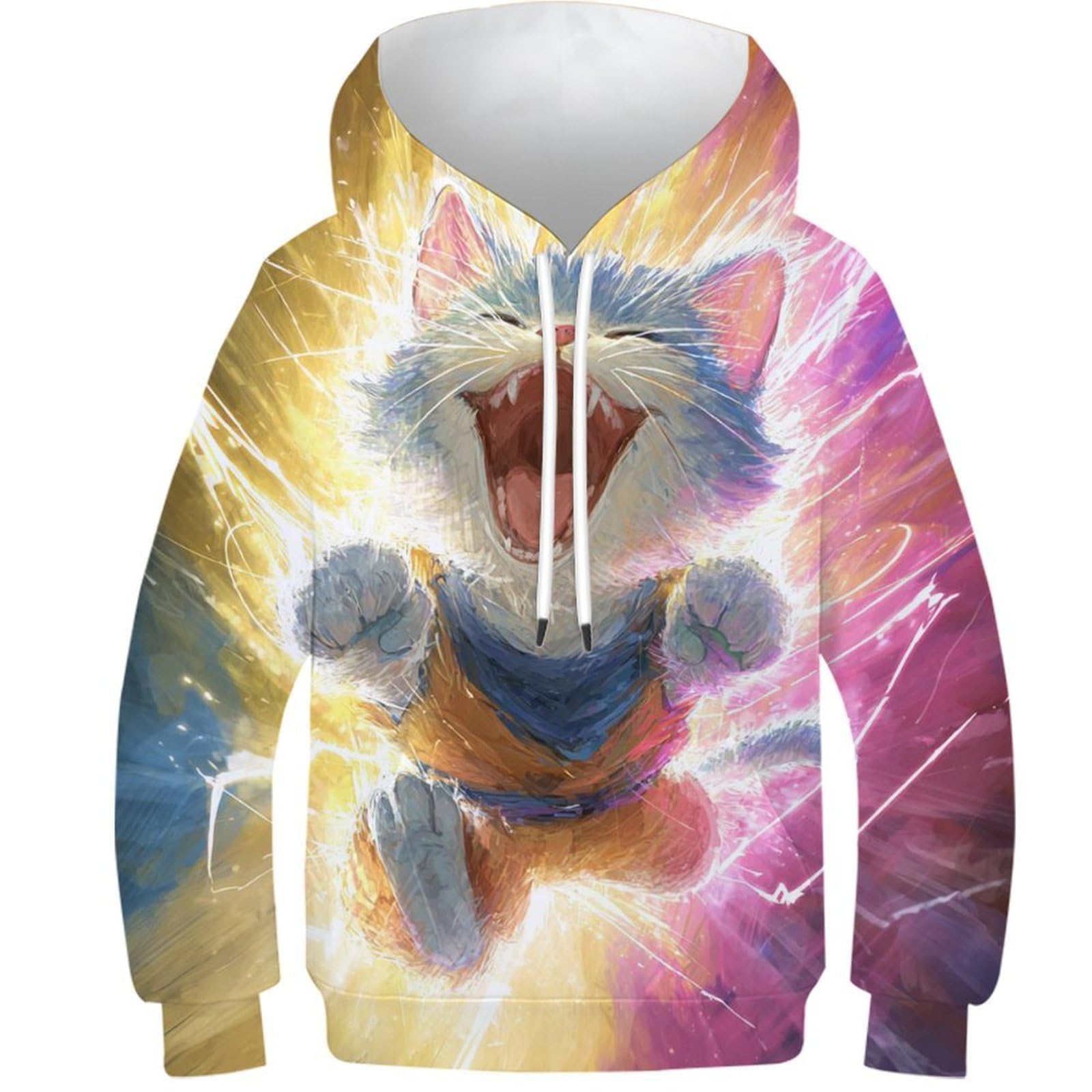Opcalis Unisex Kids Kitten Children’s Hoodies Sweatshirt Tops 3D Printed Cat Casual Novelty Jumper Long Sleeve Pullover With Pocket 9-11Y