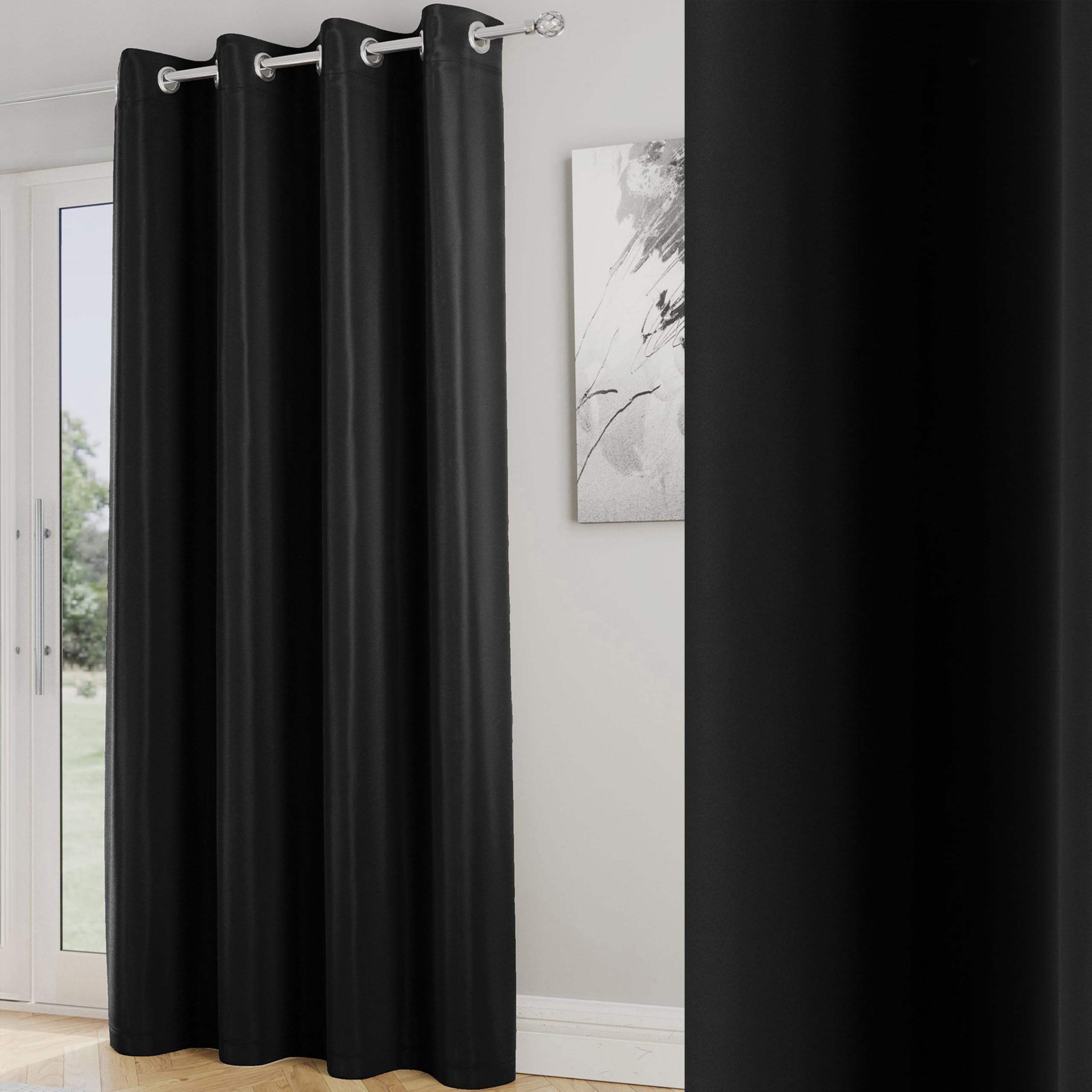 Enhanced Living  Plain Supersoft Thermal Blockout Door Curtain - Black - 168x214cm
