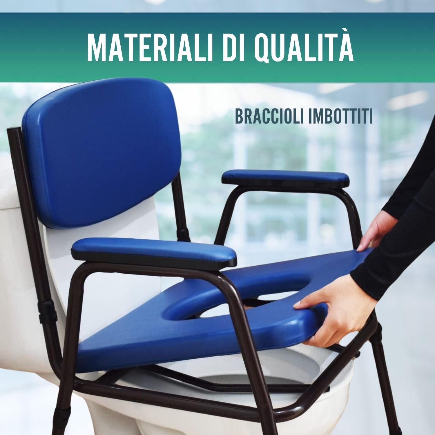 OrtoPrime Sedia WC per Anziani Acolchita - Sedia WC Portatile Regolabile - Comoda WC con Bidet Rimovibile - Sedia Comoda per Anziani - Robusta e Confortevole