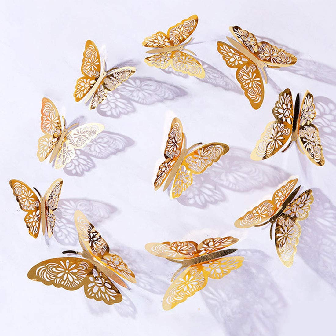 ALLICERE 12PCS 3D Hollow-Out Butterfly Wall Sticker Elegant Murals Wall Decal Wall Stickers Decoration for Babys Kids Bedroom Living Room Classroom Office(Gold)