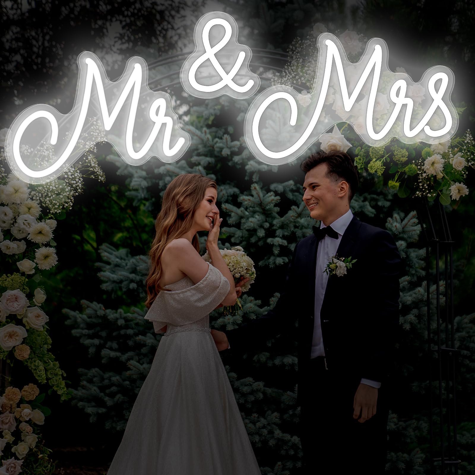 Letrero de neón para boda, luz de neón LED, telón de fondo para decoración de pared, letrero USB Mr and Mrs, decoración de recepción de boda, regalos para aniversario, banquete de compromiso