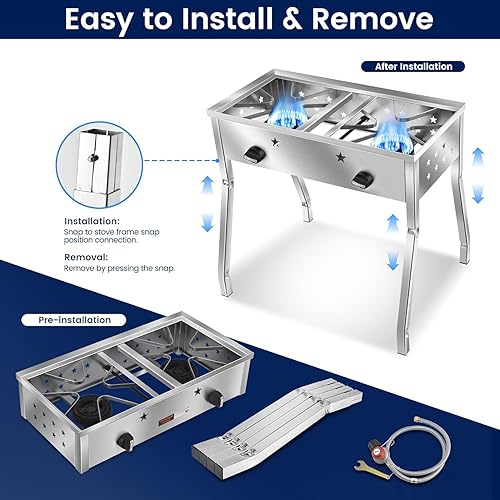 Miniatura 5 de ARC - Estufa de doble quemador de 150,000 BTU con juego de comal Discada de 23 pulgadas Utensilios de cocina para acampar al aire libre