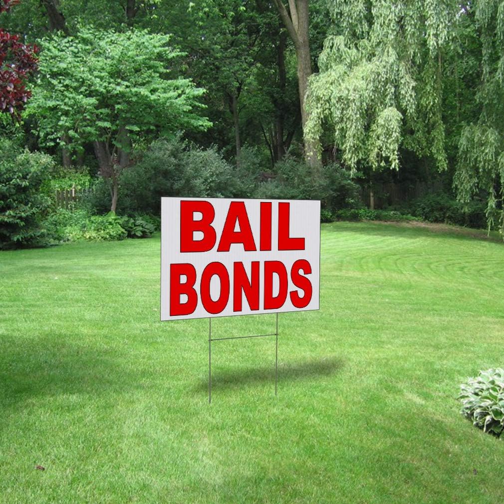 Plastic Weatherproof Yard Sign Bail Bonds Attorney Signs Red Bail Bond for Sale Sign Multiple Quantities Available 18inx12in Two Sides Print One Sign