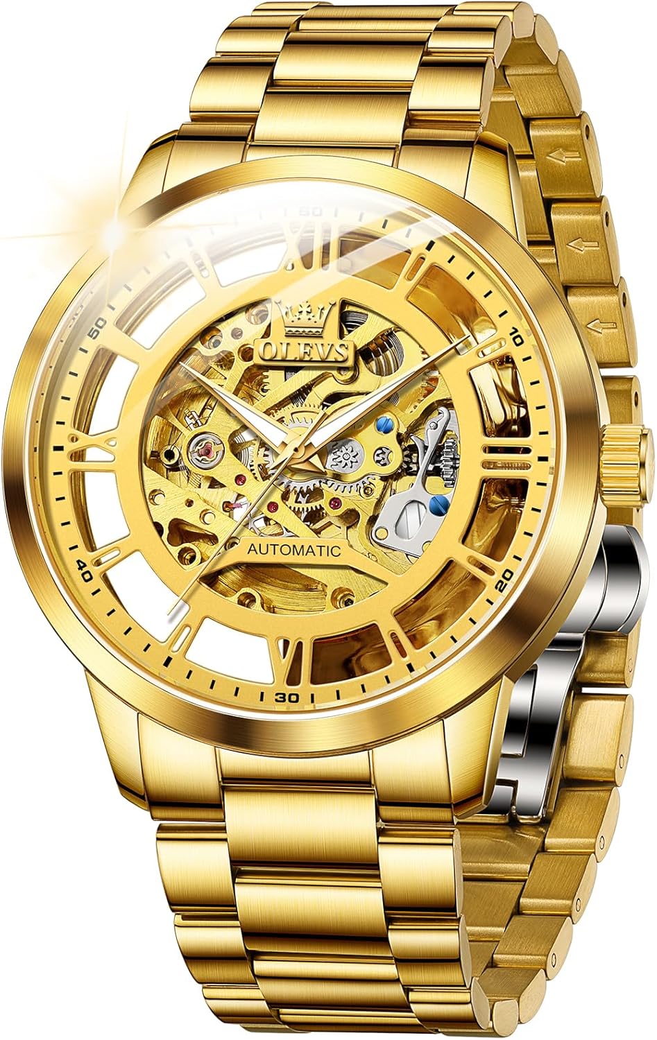 OLEVS Mens Automatic Watch Skeleton Diamond Luxury