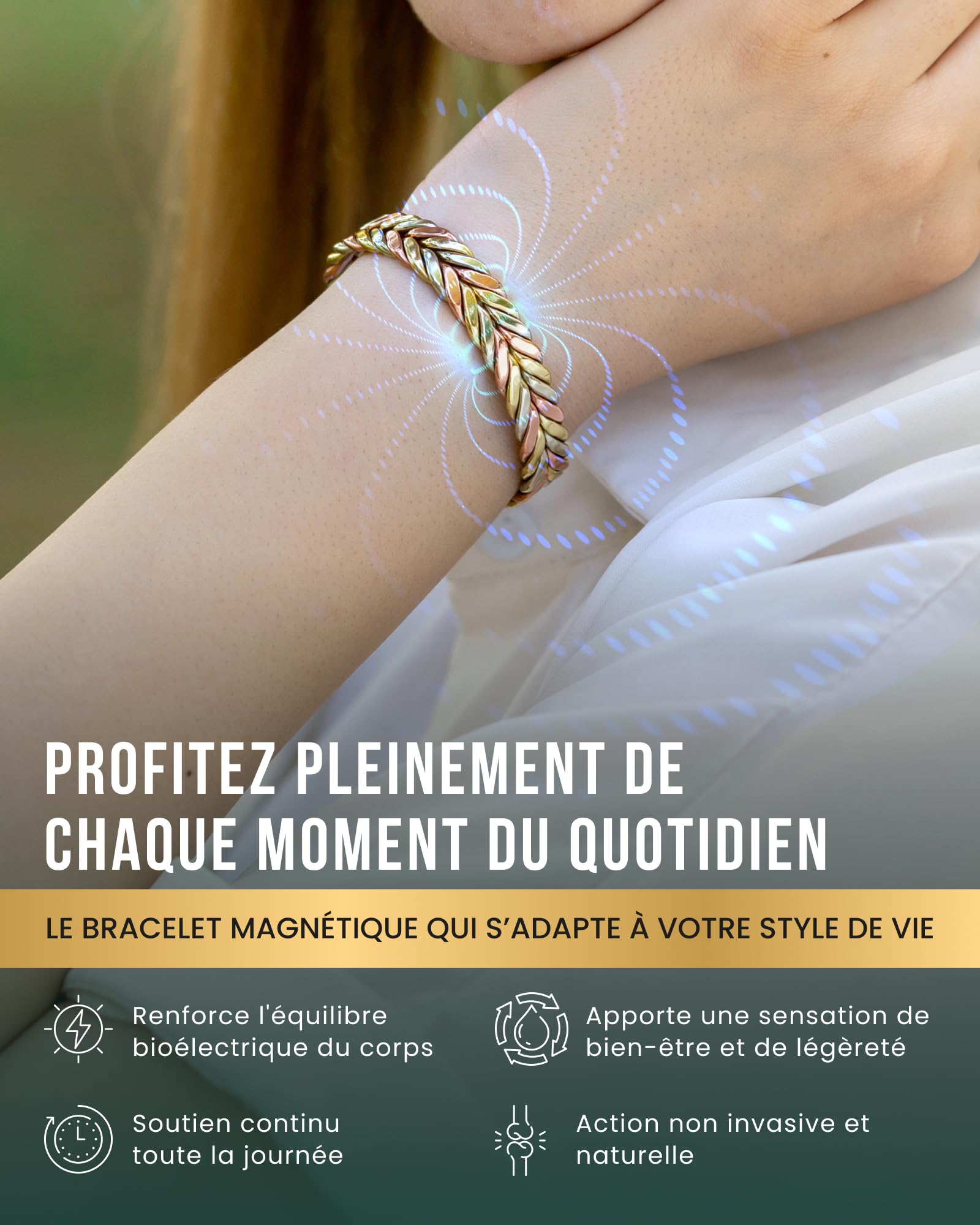 MagnetRX® Bracelet En Cuivre Tissé- 6 Aimants Puissant (3500 GAUSS Par Aimant) Bijou Aimanté En Cuivre - Manchette Réglable (Tri-color | M/L)