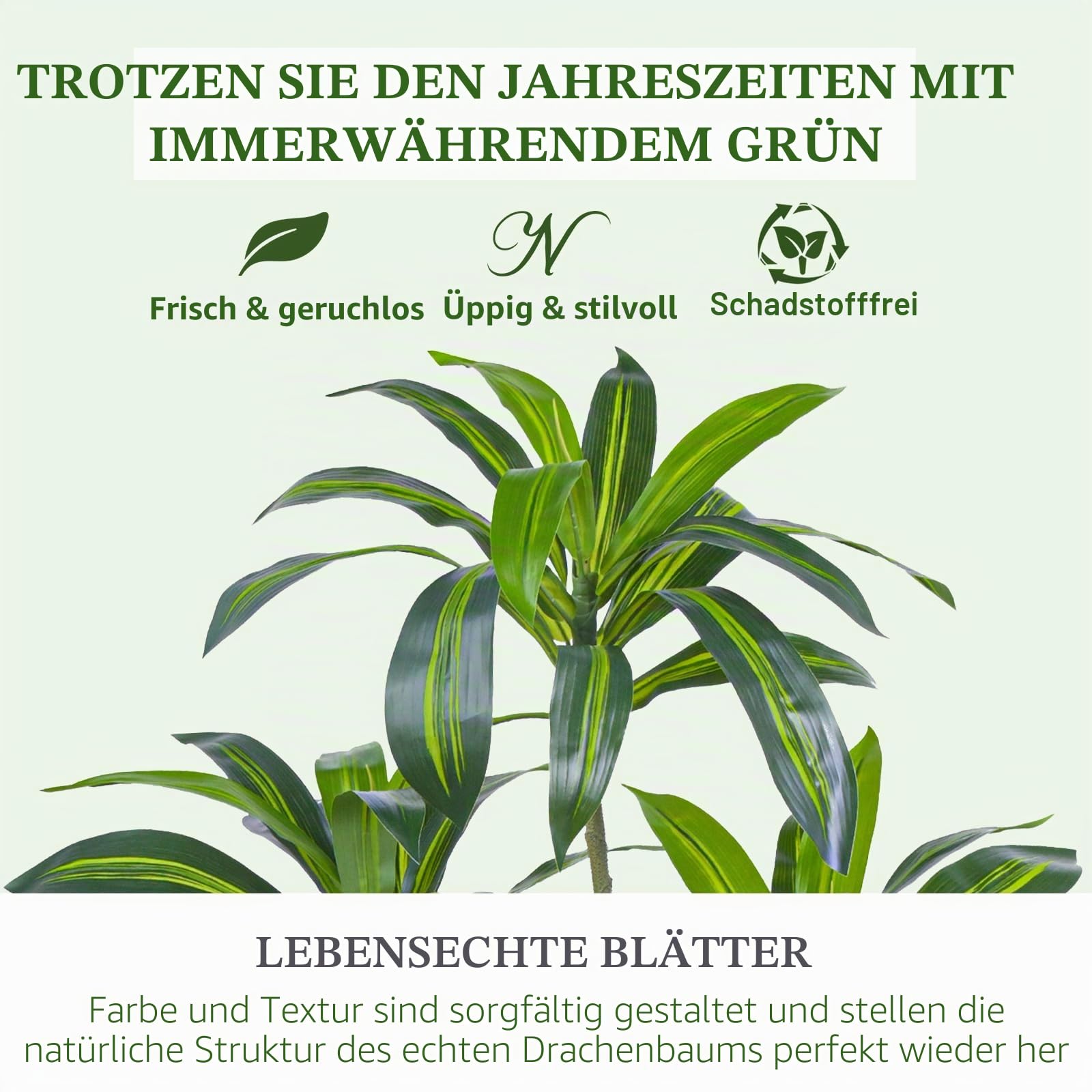 Künstliche Drachenbaum Pflanzen 180cm, Kunstpflanzen Groß im Weiß Topf | Drachenbaum Zimmerpflanze mit Kieselsteine, Hohe Kunstbaum, Fake Pflanzen für Zimmer Wohnzimmer Schlafzimmer Büro Balkon Deko