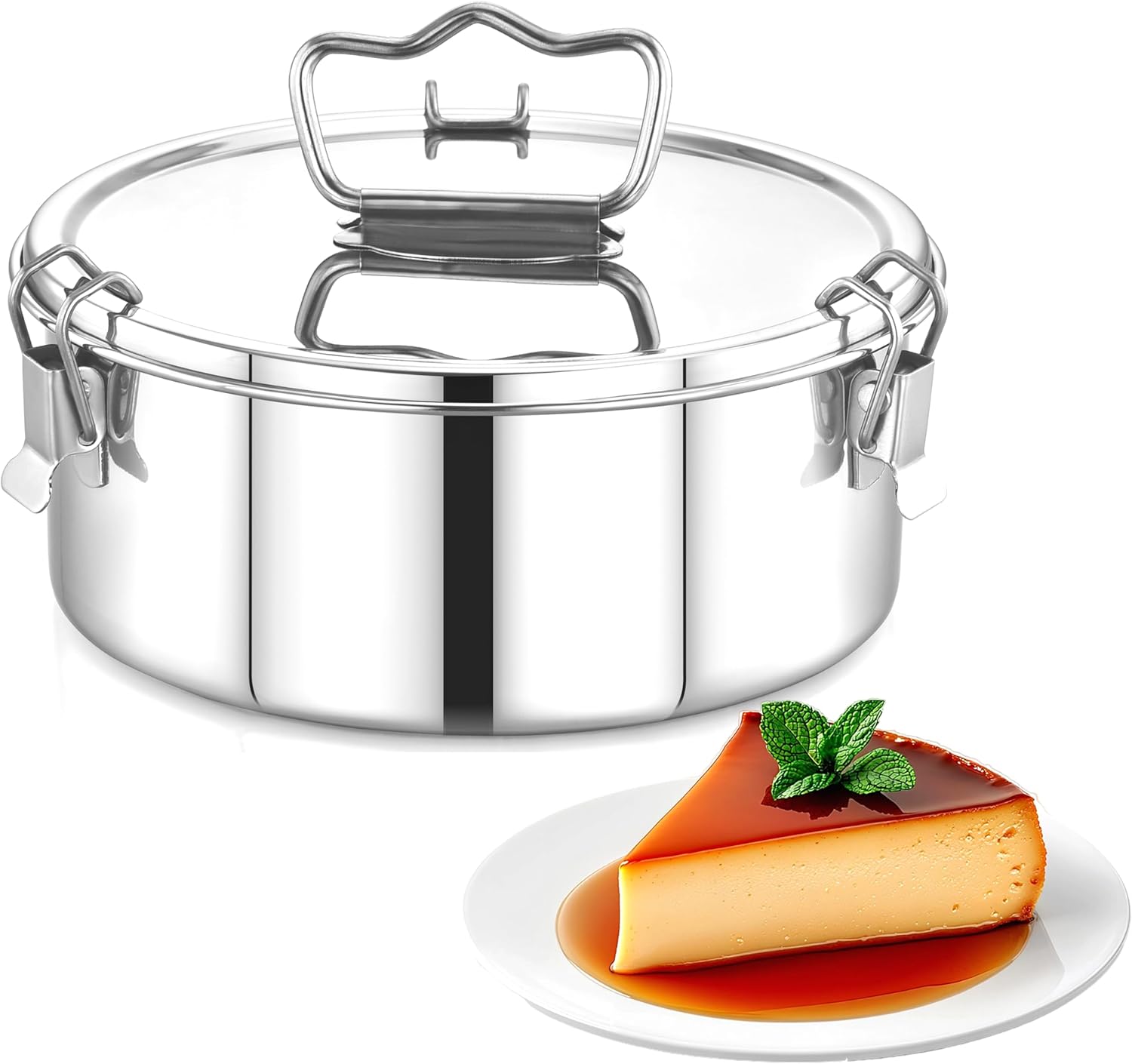 Stainless Steel Flanera, 7.5 x 7.5 x 3.5 Inches Flan Pan, Capacity 63 fl. oz, Compatible with Instant Pot 6qt, Molde Para Flan