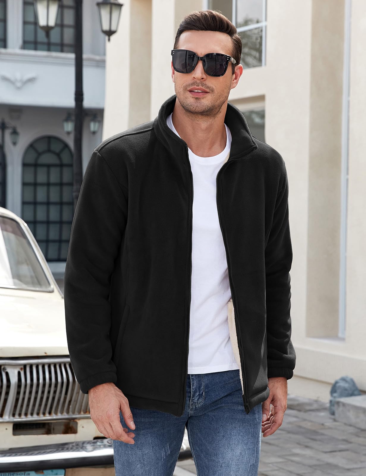 Hombre Chaqueta Invierno Abrigo Forro Polar Cremallera Completa Cazadora Sudadera Termica Fleece Casaca Jacket Chamarra(Azul,M)
