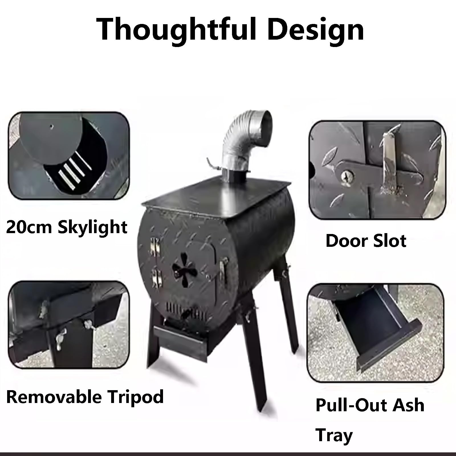 Stufa A Legna In Ferro Multifunzionale Interno & Esterno Skylight 20cm & Piedi Rimovibili, Scatola Delle Ceneri A Tiro Campeggio Casa Barbecue(50 * 35 * 50cm)